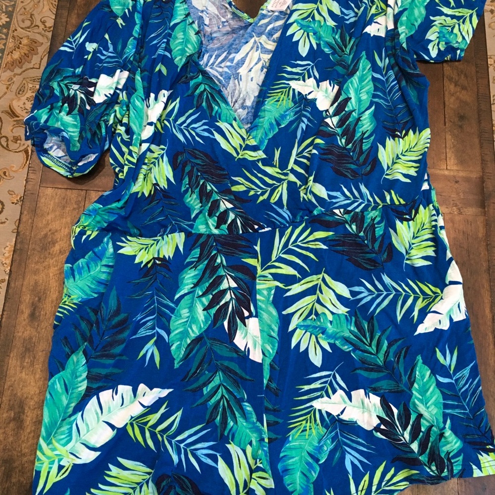 Peyton & Parker XL Tropical Leaf Print Romper or Cover Swimsuit w Pockets